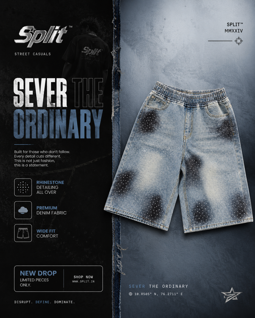 Split Stardust Denim Shorts